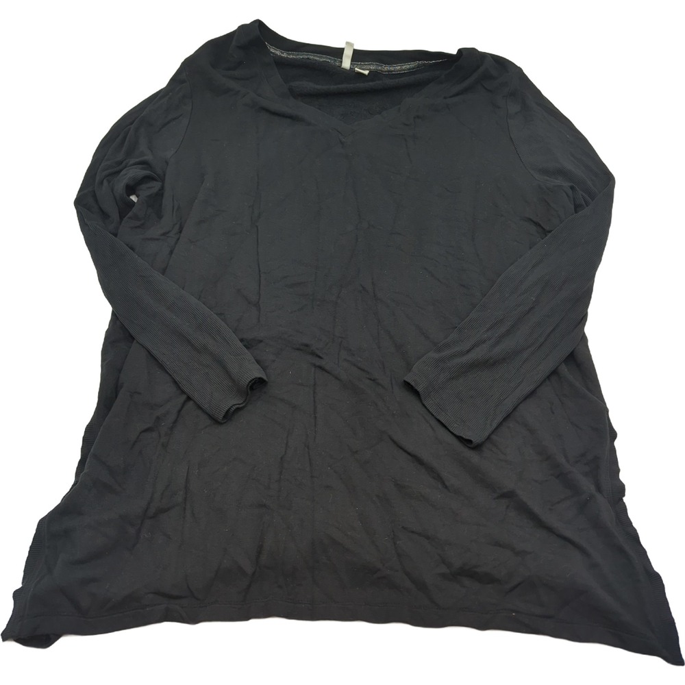 Cato Womens Black V-Neck Ribbed Sleeve Fleece Lined Tunic Top Plus Size 18/20W